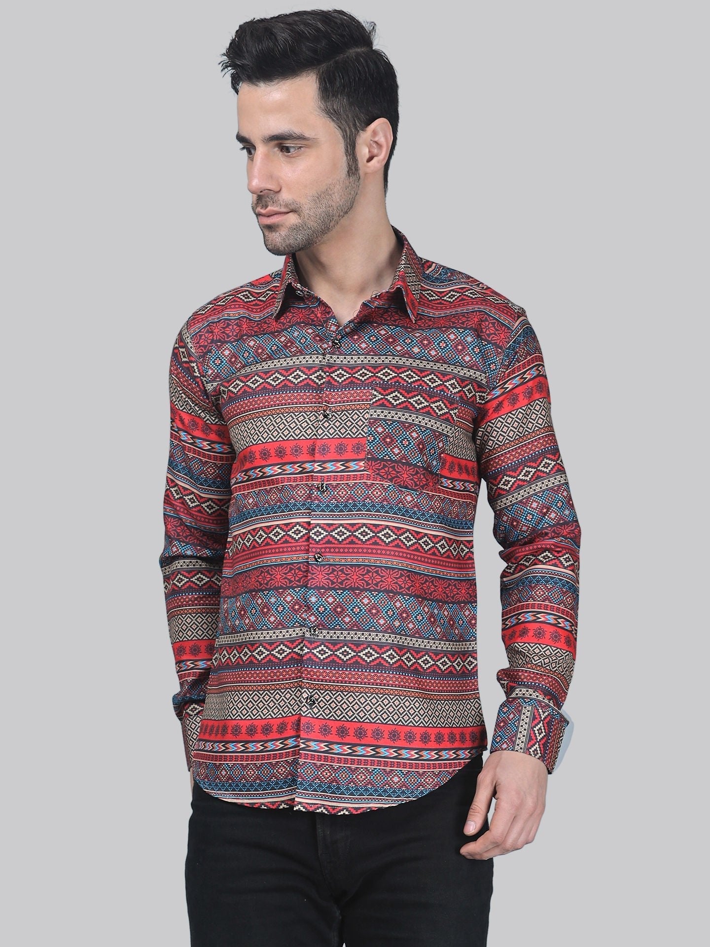 Futuristic Men's Printed Full Sleeve Casual Linen Shirt - TryBuy® USA🇺🇸