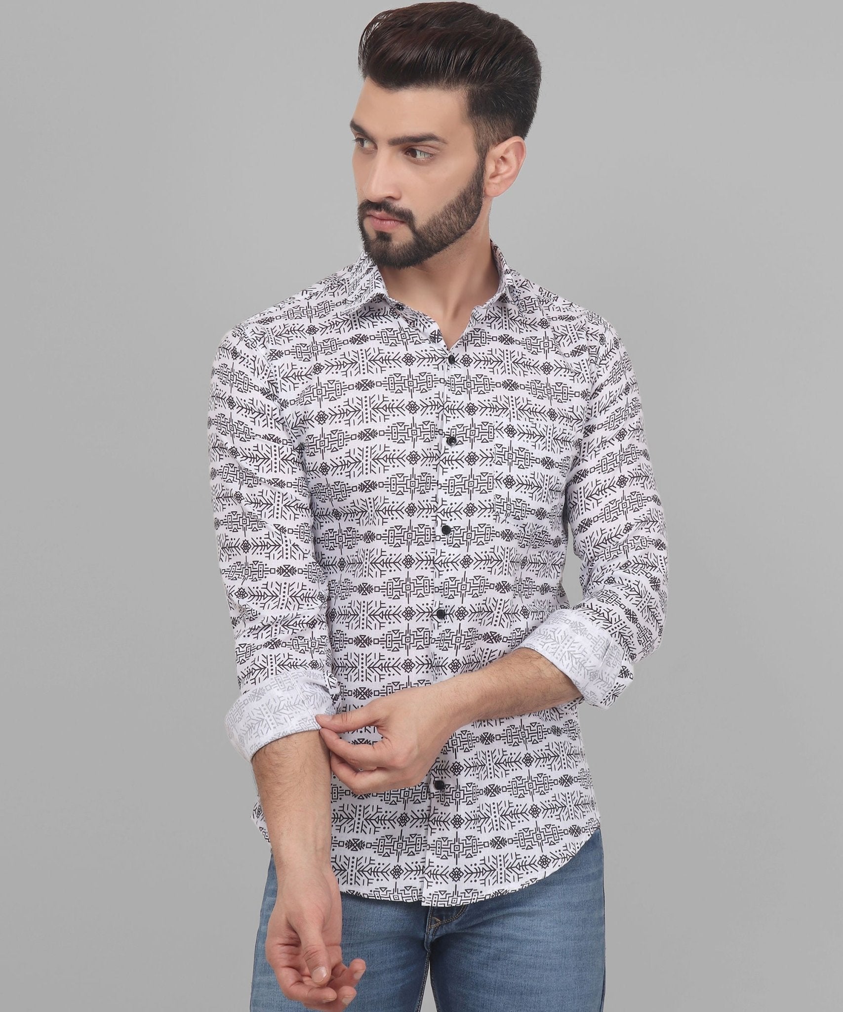 Luxe Trendy Exclusive Men's Printed Full Sleeve Casual Cotton Shirt - TryBuy® USA🇺🇸