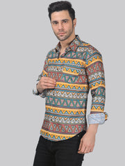 Mid-century Men's Printed Full Sleeve Casual Linen Shirt - TryBuy® USA🇺🇸