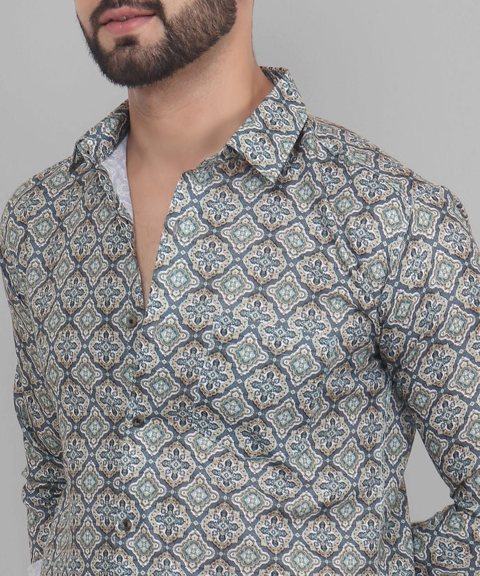 Retro Cotton Blend Printed Shirt for Men 2