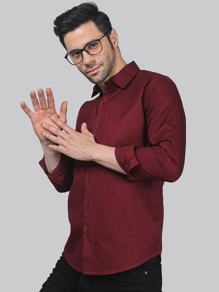 Sleek Maroon Cotton Shirt for Men 2
