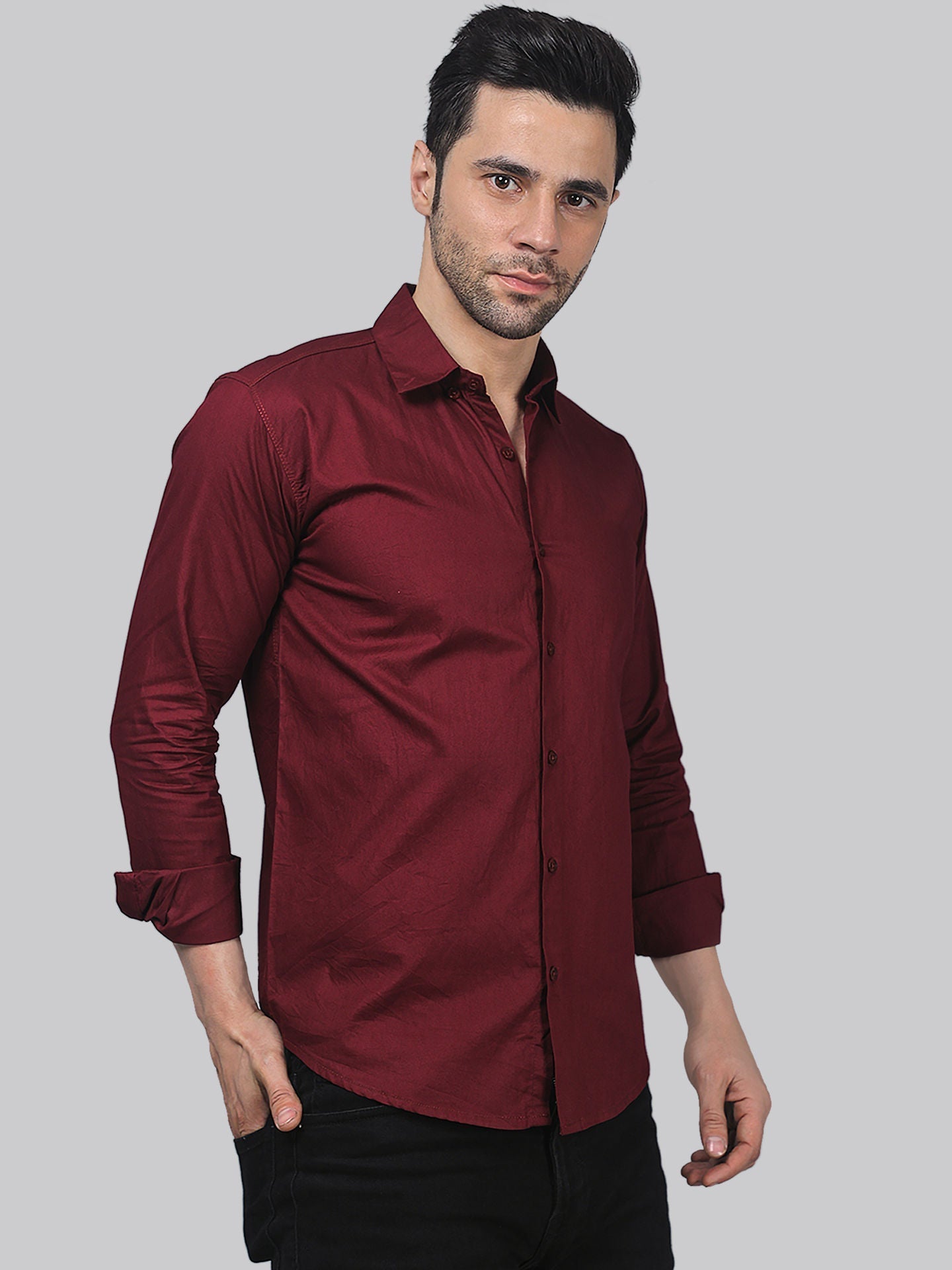 Sleek TryBuy Premium Solid Maroon Cotton Casual Shirt for Men - TryBuy® USA🇺🇸