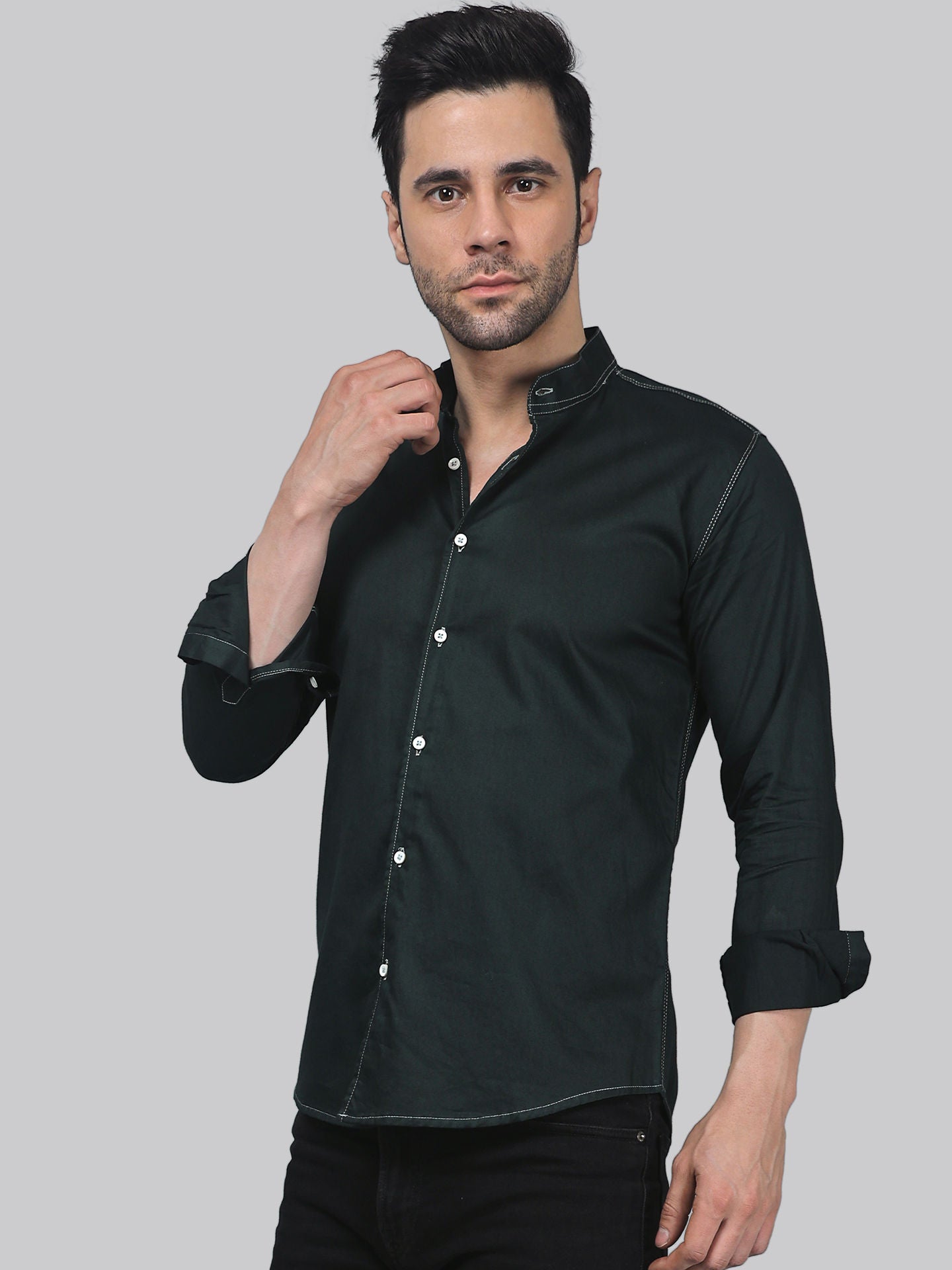 Streetwise TryBuy Premium Solid Dark Green Cotton Casual Shirt for Men - TryBuy® USA🇺🇸