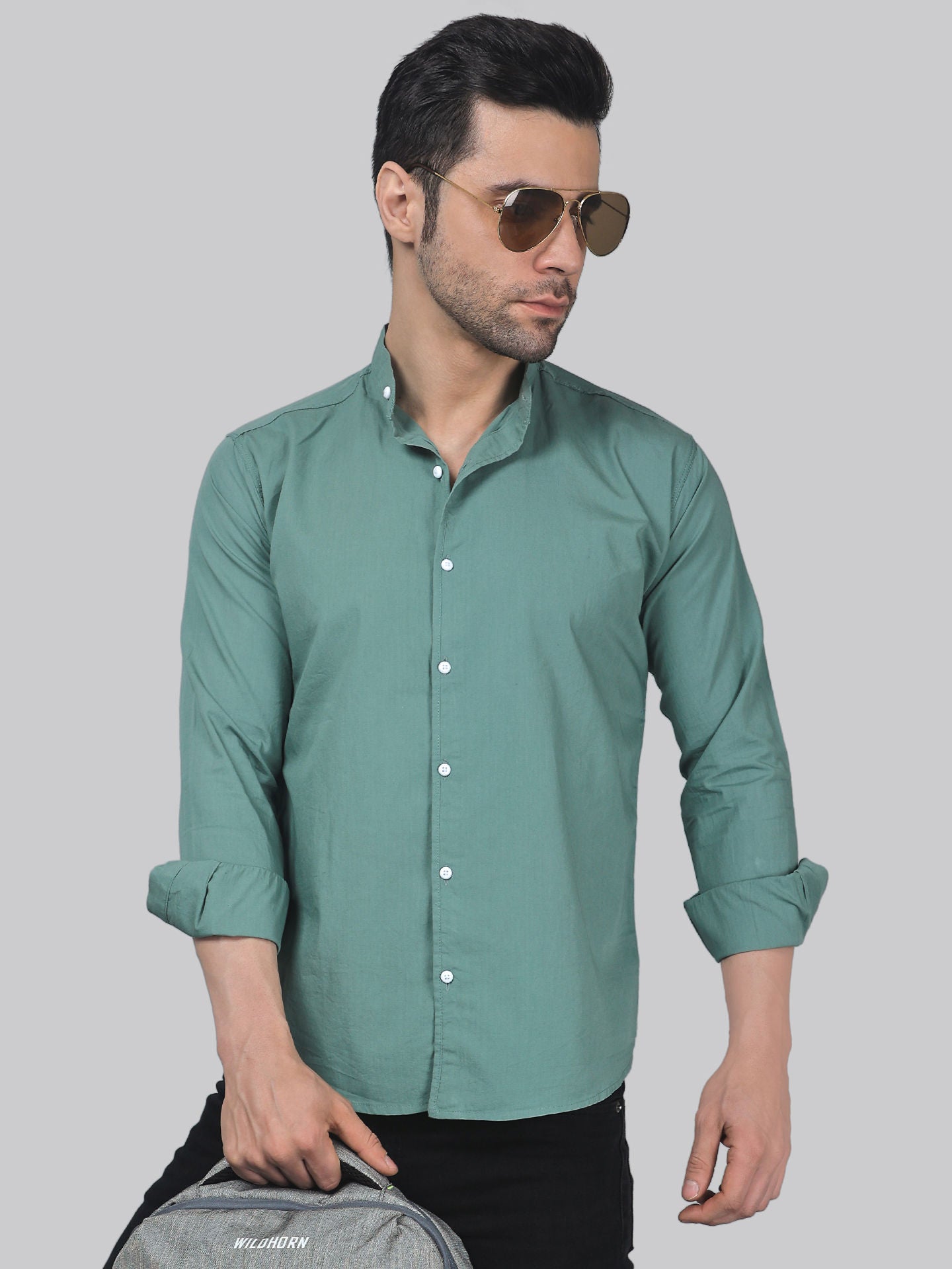 Tribal-fusion TryBuy Premium Mint-Green Cotton Casual Shirt for Men - TryBuy® USA🇺🇸