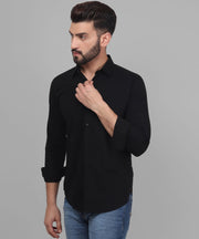 TryBuy Exclusive Black Solid Button Down Cotton Shirt for Men - TryBuy® USA🇺🇸