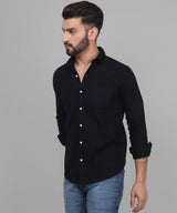 Button Down Black Linen Men's Shirt 6