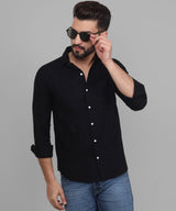 Button Down Black Linen Men's Shirt 4