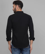 TryBuy Exclusive Men's Black Solid Band Casual Cotton Shirt - TryBuy® USA🇺🇸