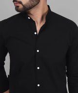TryBuy Exclusive Men's Black Solid Band Casual Cotton Shirt 6