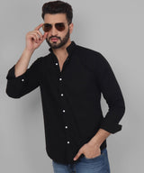 TryBuy Exclusive Men's Black Solid Band Casual Cotton Shirt 4