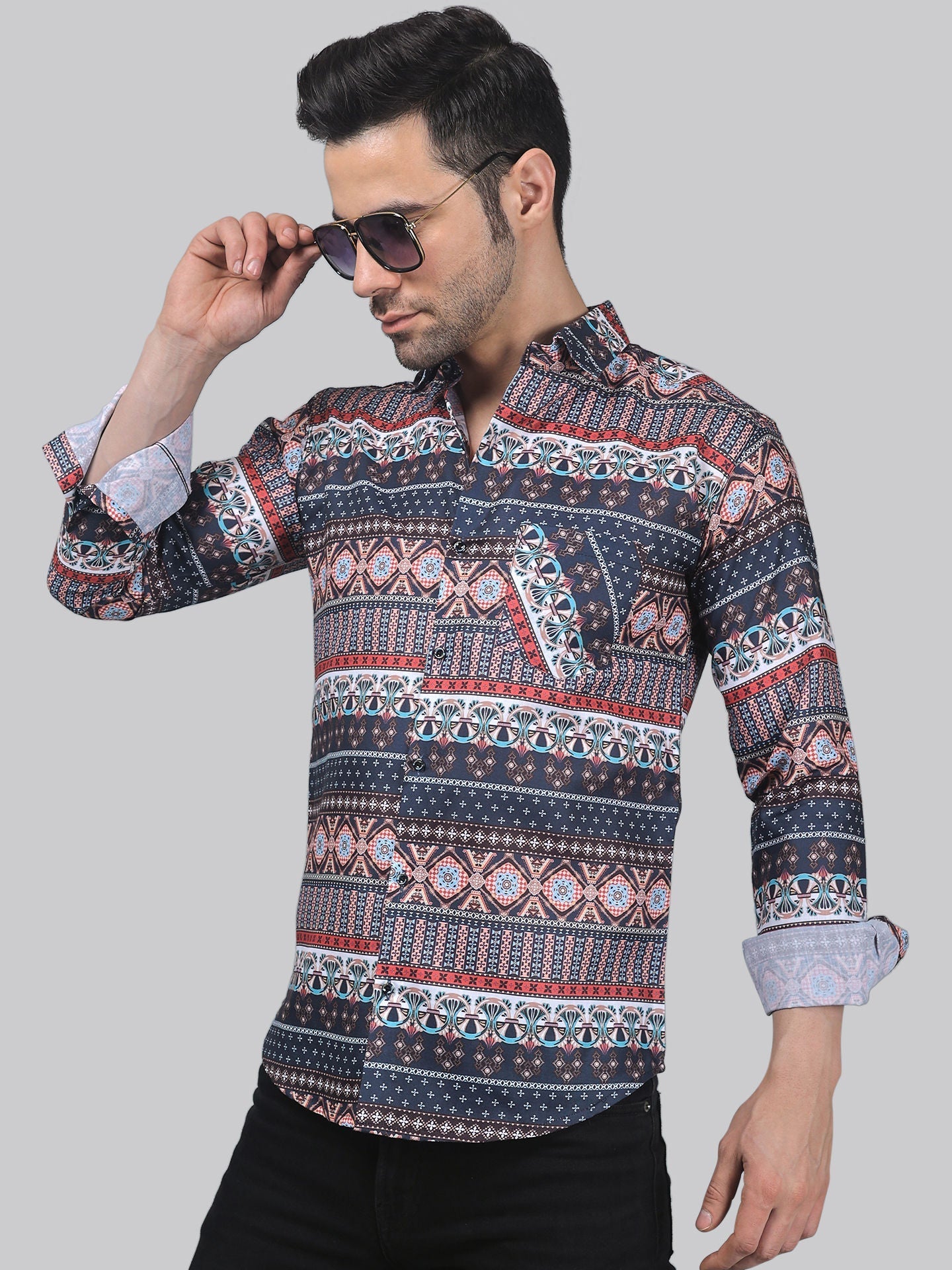 TryBuy Men's Trendy Party-wear Linen Casual Printed Full Sleeves Shirt - TryBuy® USA🇺🇸